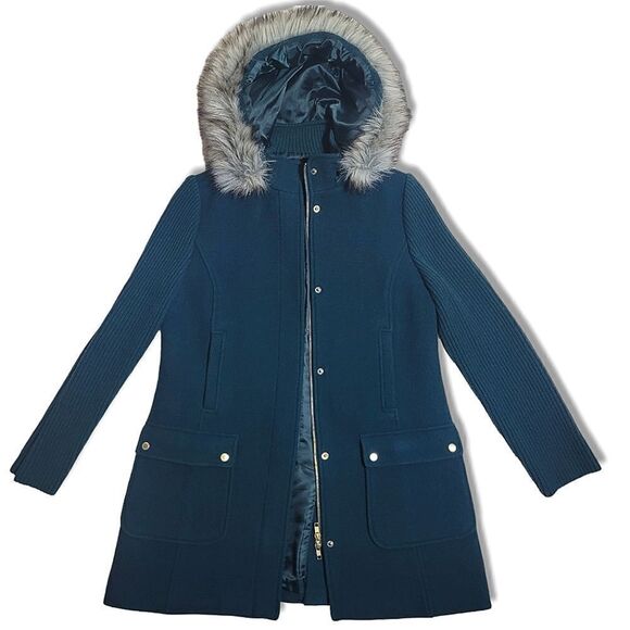 Talbots Green Wool Faux Fur Hooded Parka Coat - Picture 1 of 11